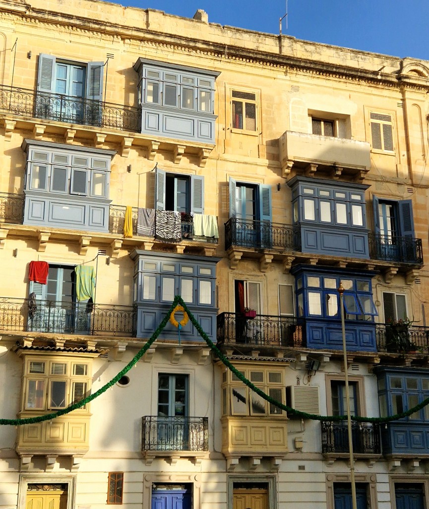 Traditional, Maltese balconies in Valletta