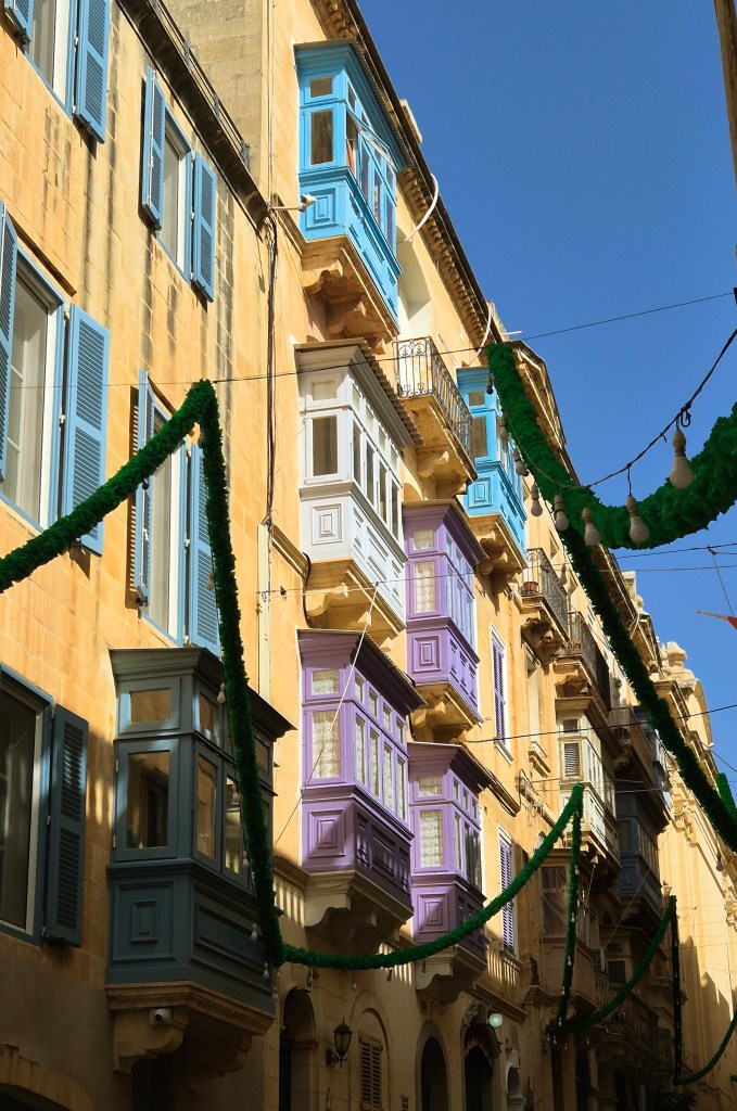 Colourful, Maltese balconies in Valletta