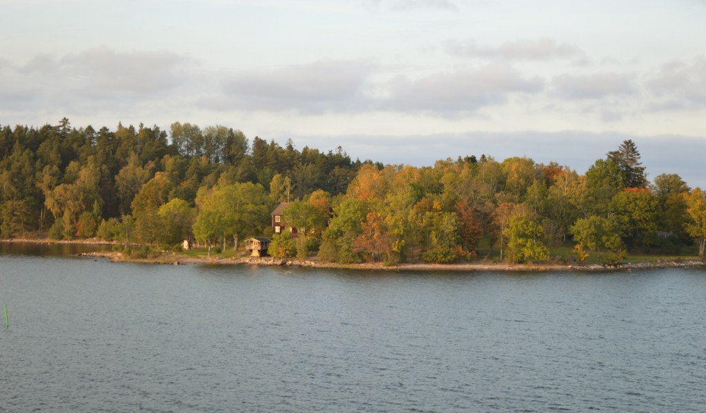 Stockholm archipelago with a touch of autumn colours, from a cruise ship.