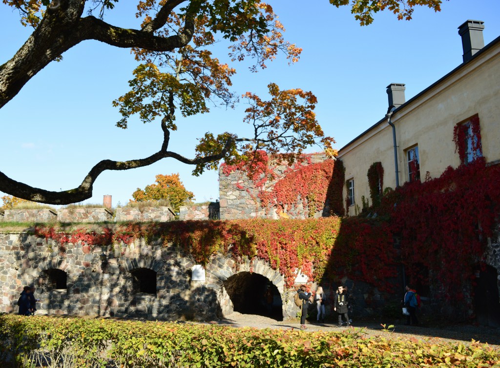 Facades in Suomenlinna sea fortress wrapped in autumn coulours