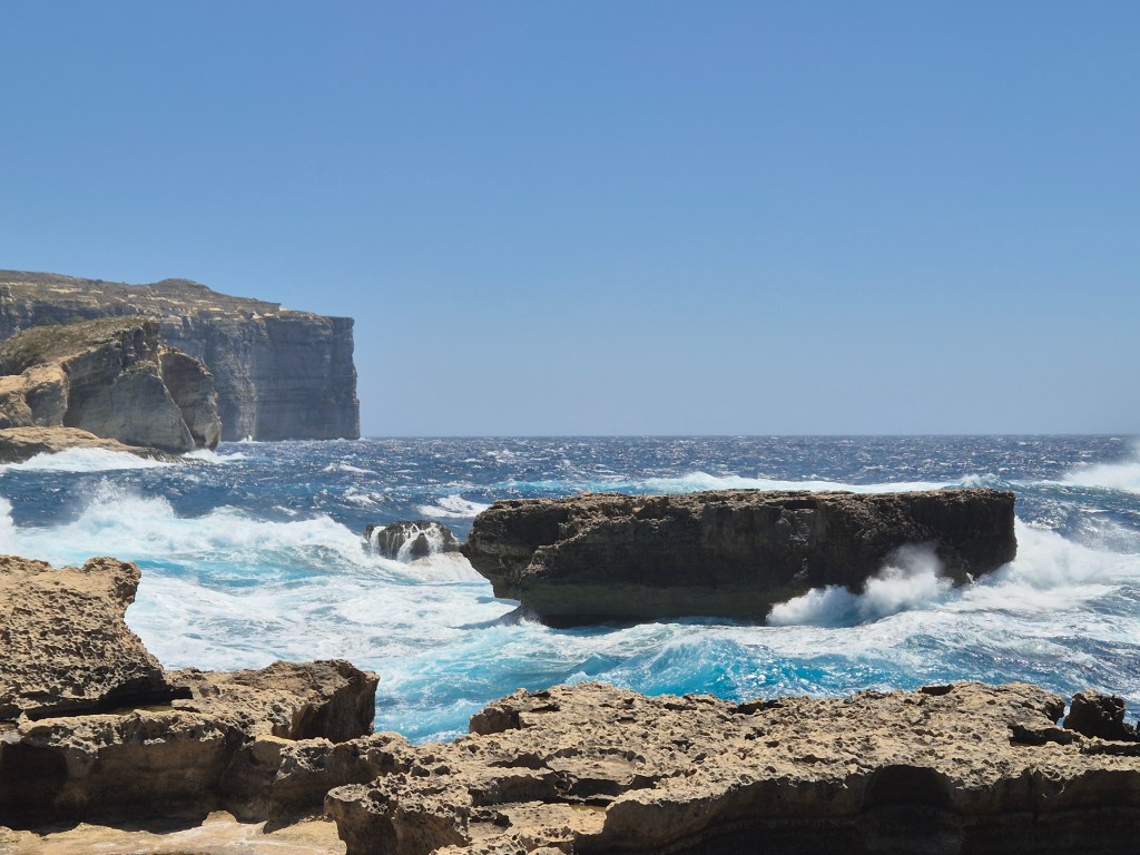 The dramatic Dwejra cliffs on a sunny and windy day