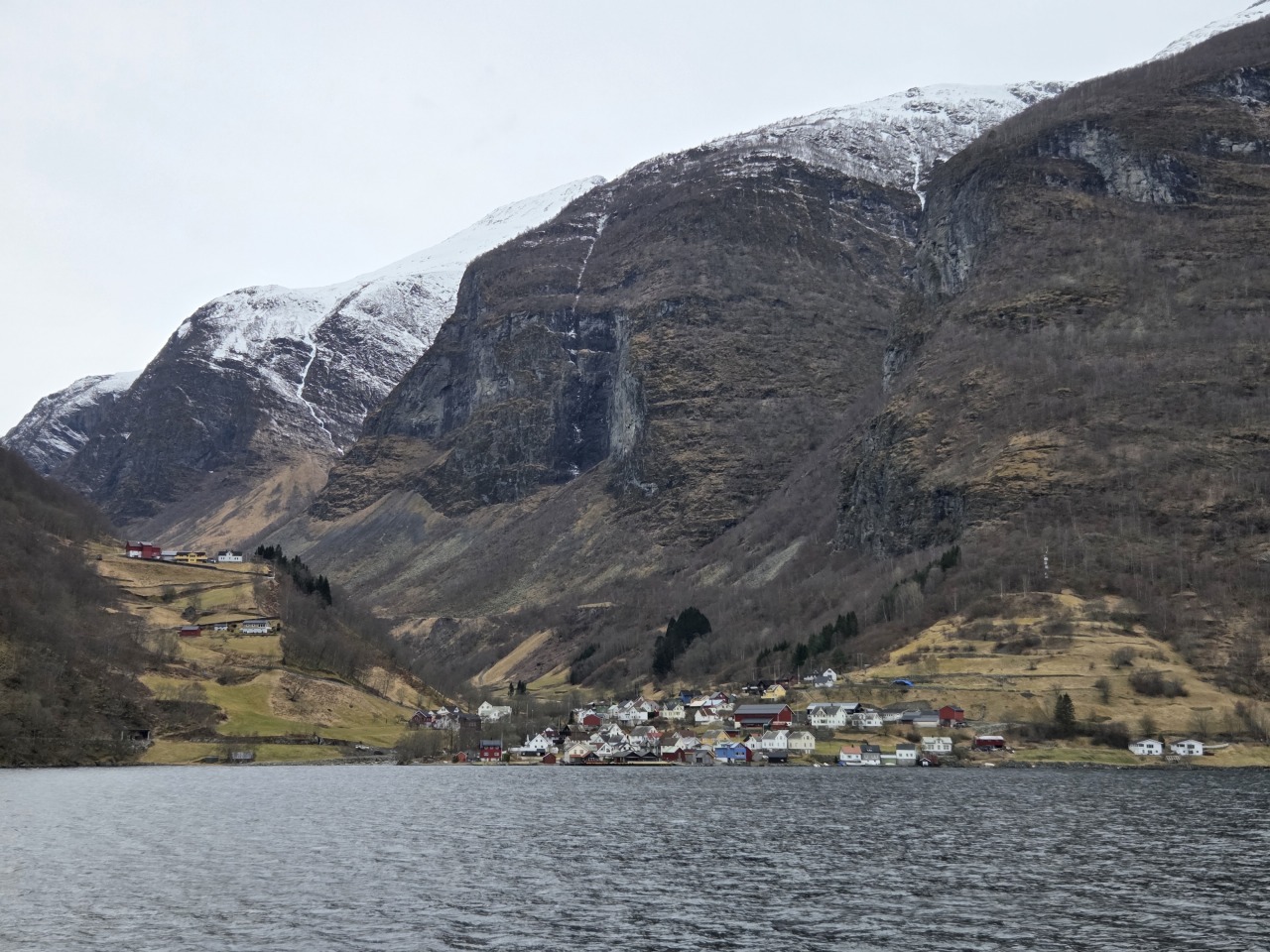 Cottages tucked into the mountains surrounding Nærøyfjord