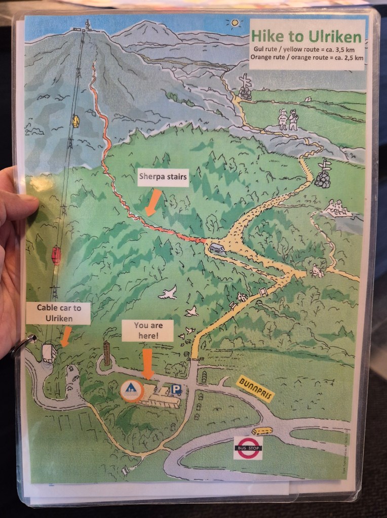 Sketched map of the Ulriken hiking trails at Montana hostel